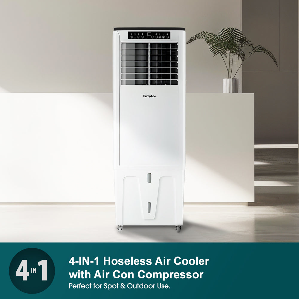 4-in-1 Hoseless Spot Cooler w Air Con Compressor – Hybrid Cooling Technology, 53% Energy Savings, 3 to 7x More Power (25K BTU of Cooling Power)