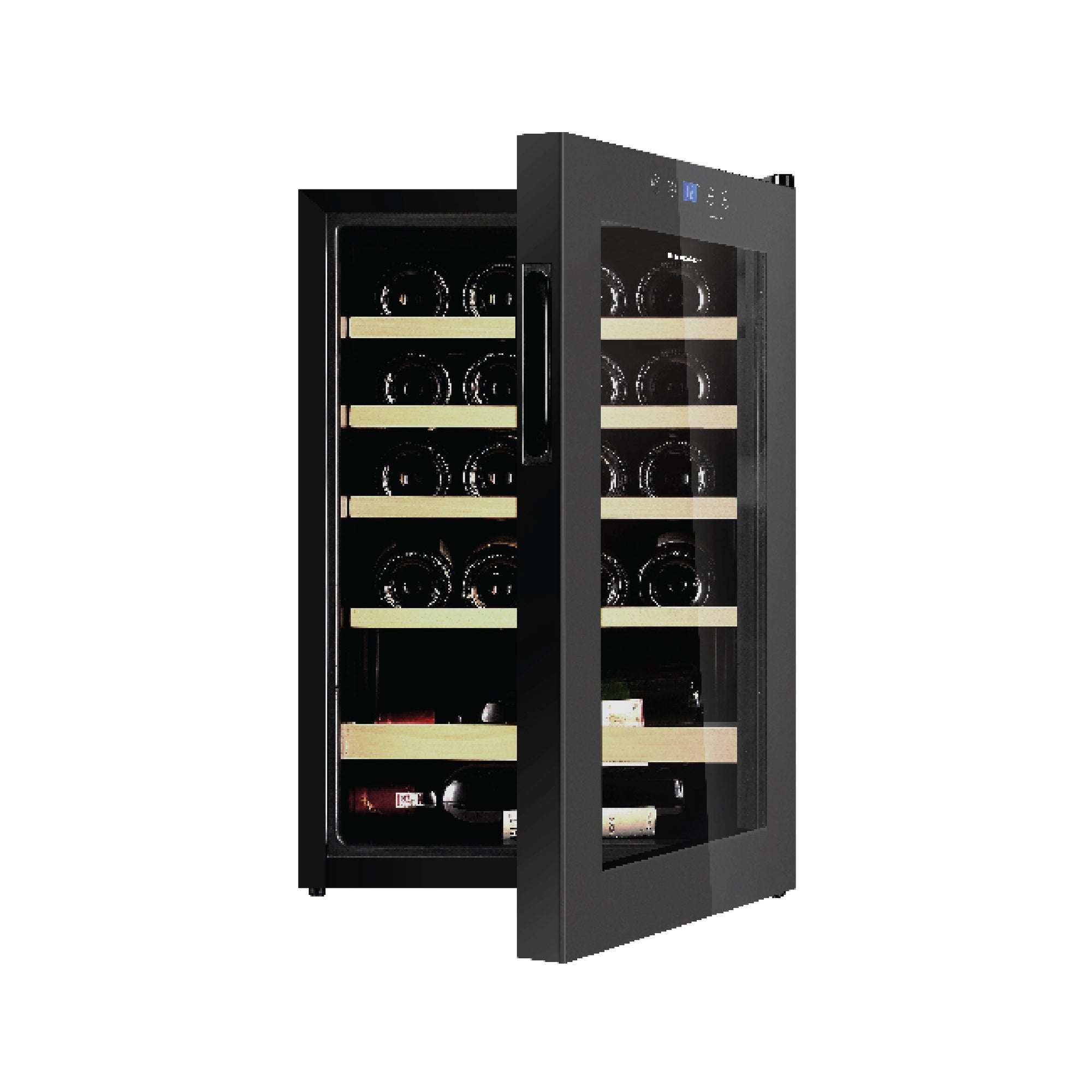 20 Bottles Wine Chiller | 3 Layered Anti-UV Glass, Beechwood Shelves