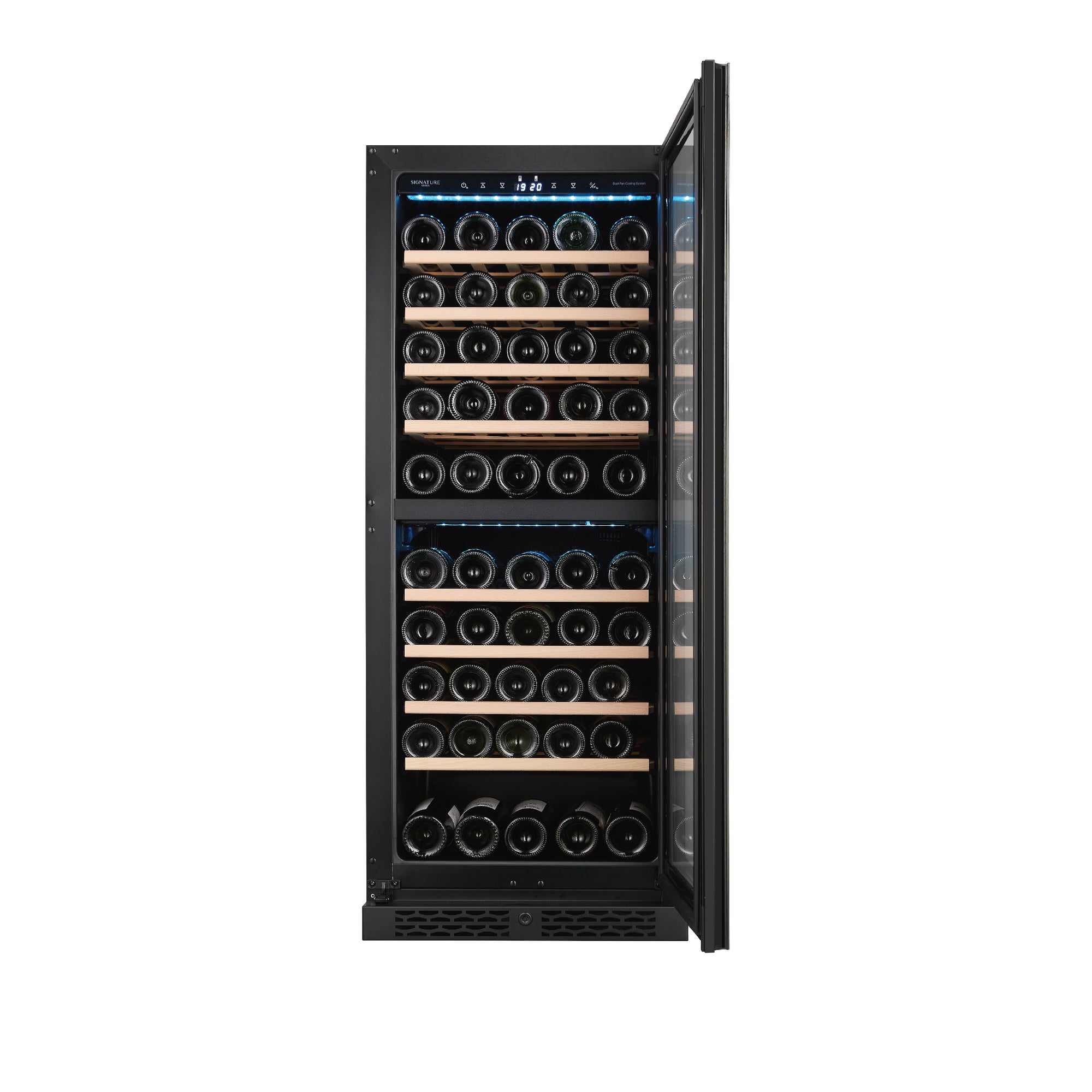 70 Bottles Dual Zone Wine Chiller | 3 Layered Anti-UV Glass, Beechwood Shelves