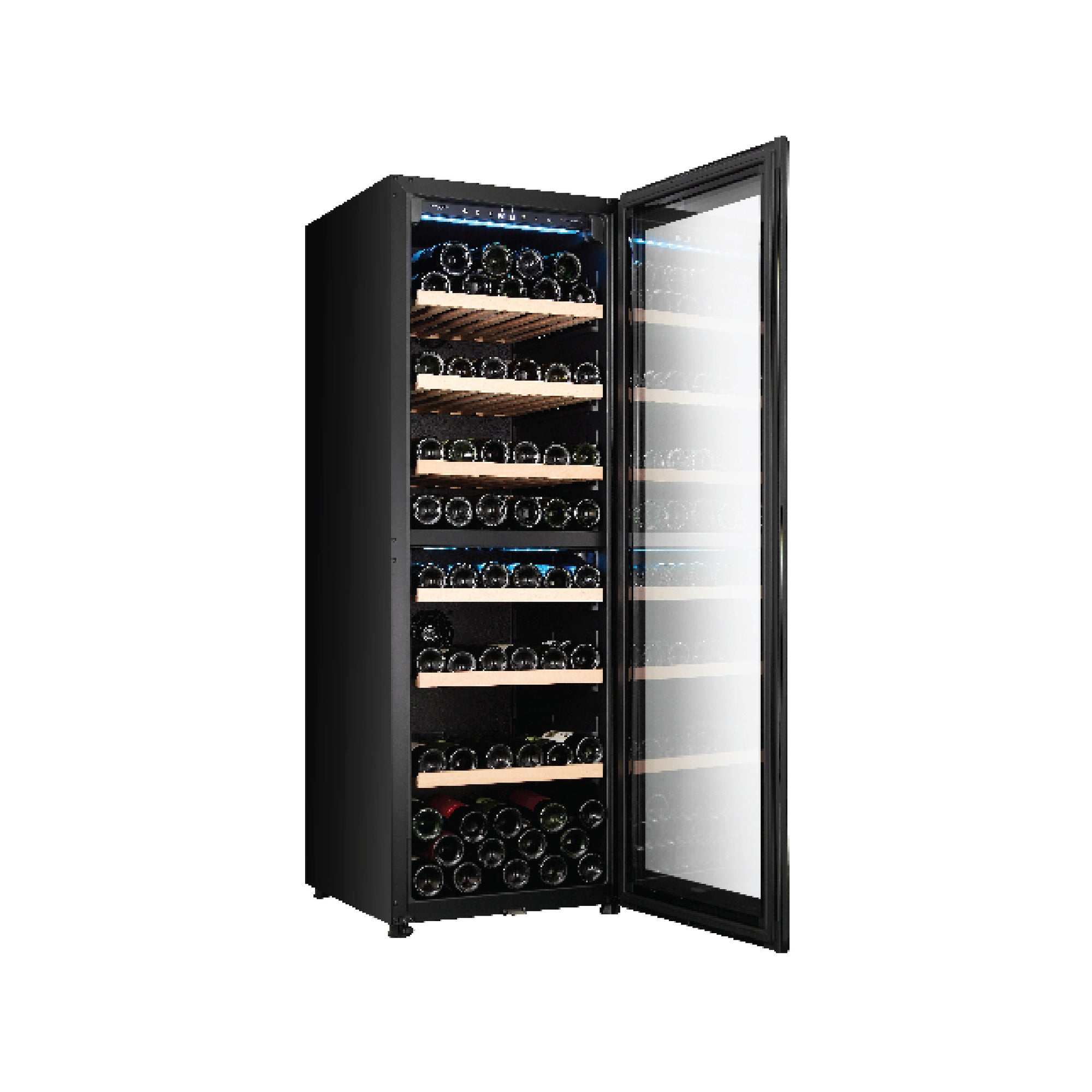 98 Bottles Dual Zone Wine Chiller | 3 Layered Anti-UV Glass, Beechwood Shelves