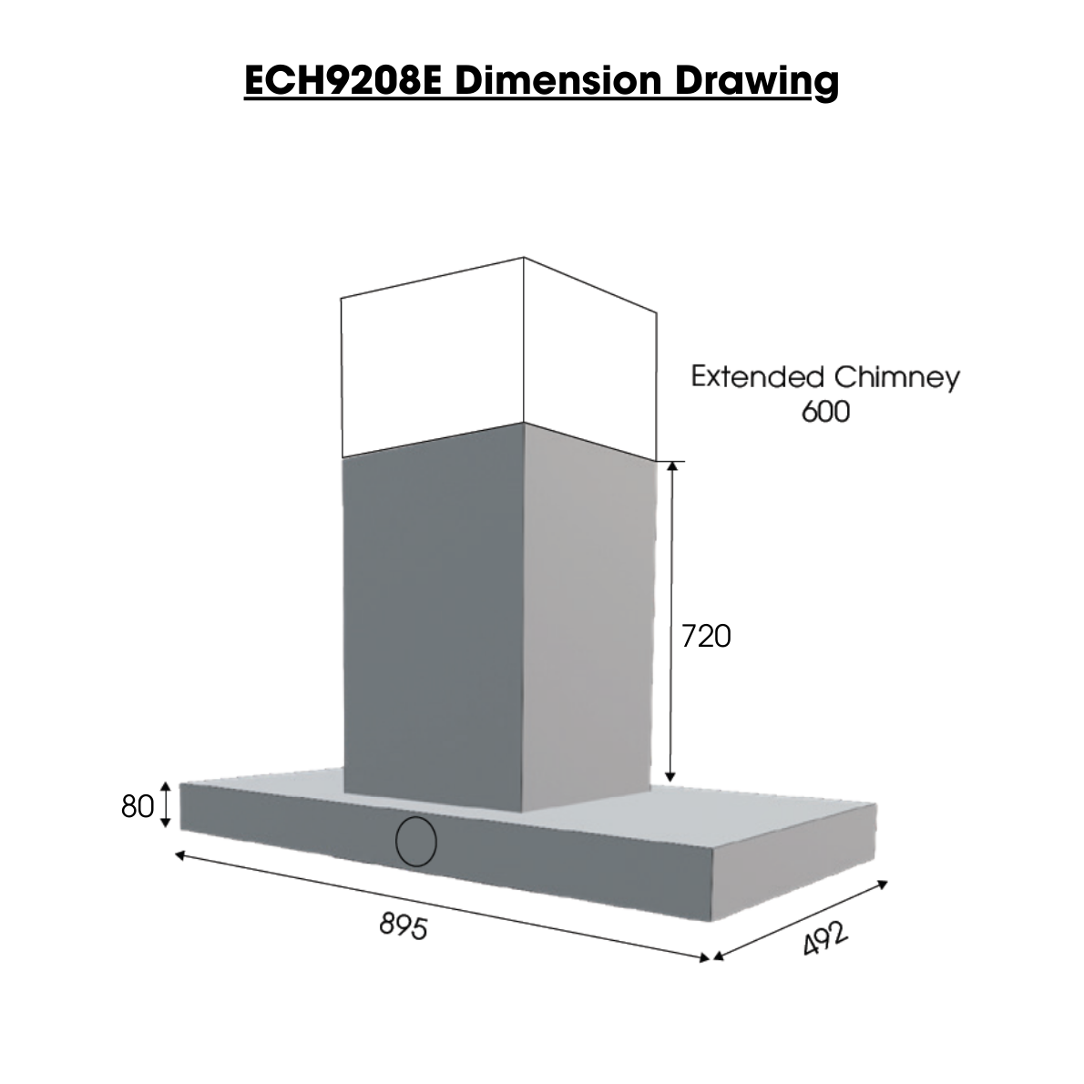 90cm 2000m3/h T-Shaped Chimney Hood